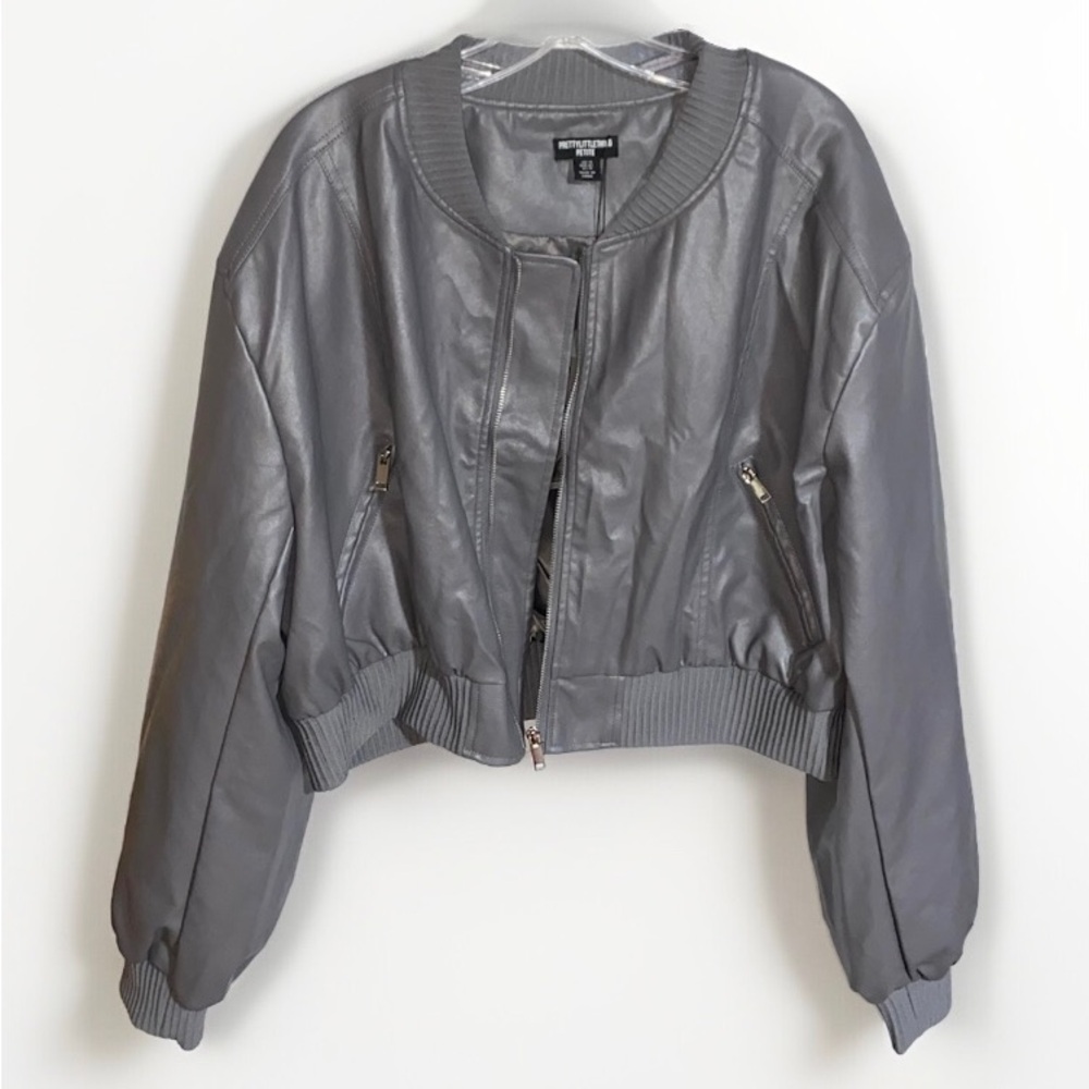 New PLT $105 Petite Grey Oversized Bomber Jacket - 10P
